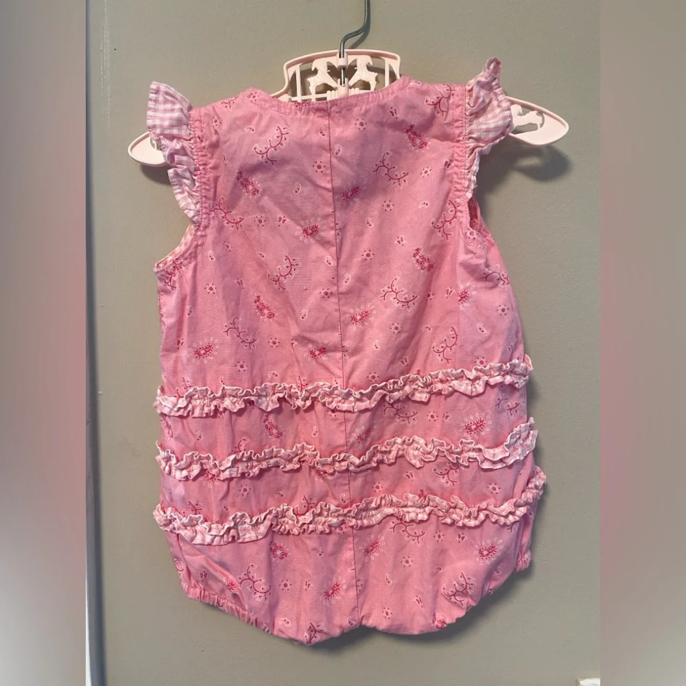Vintage Pink Bubble Romper Cottagecore Gingham Ruffles Baby Girl Western Boho - Picture 7 of 10